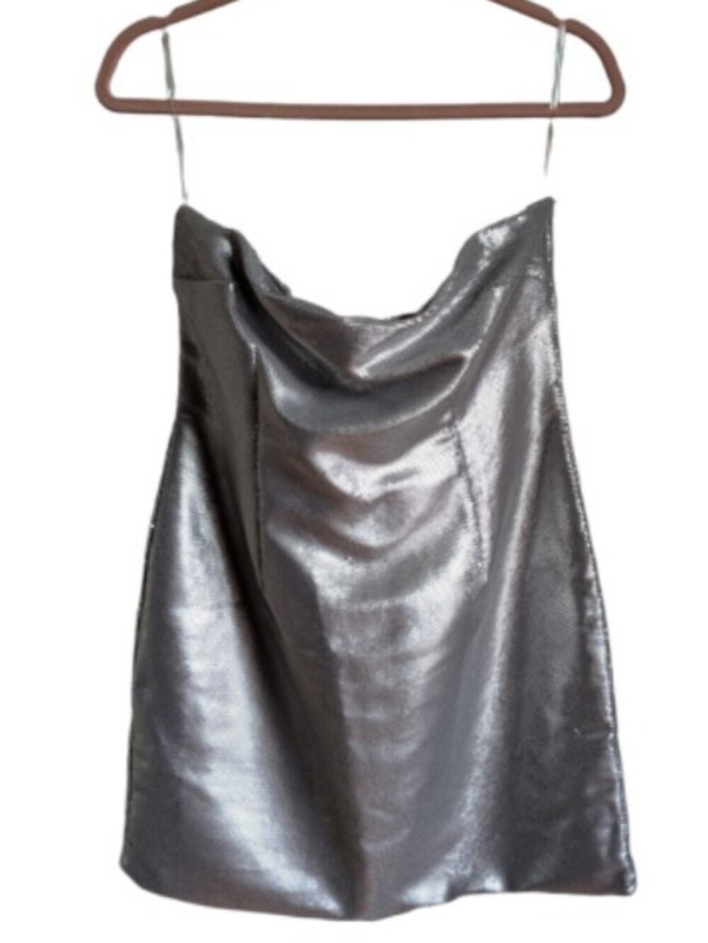 GLAMOROUS Silver Metallic Sequins Party Cocktail Cowl Neck Mini Dress Sz 6 NWT